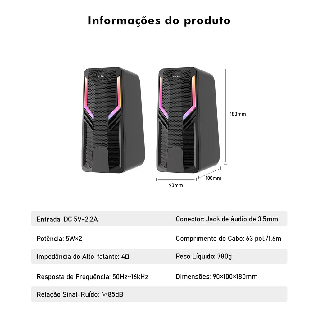 caixa de som para computador com led rgb