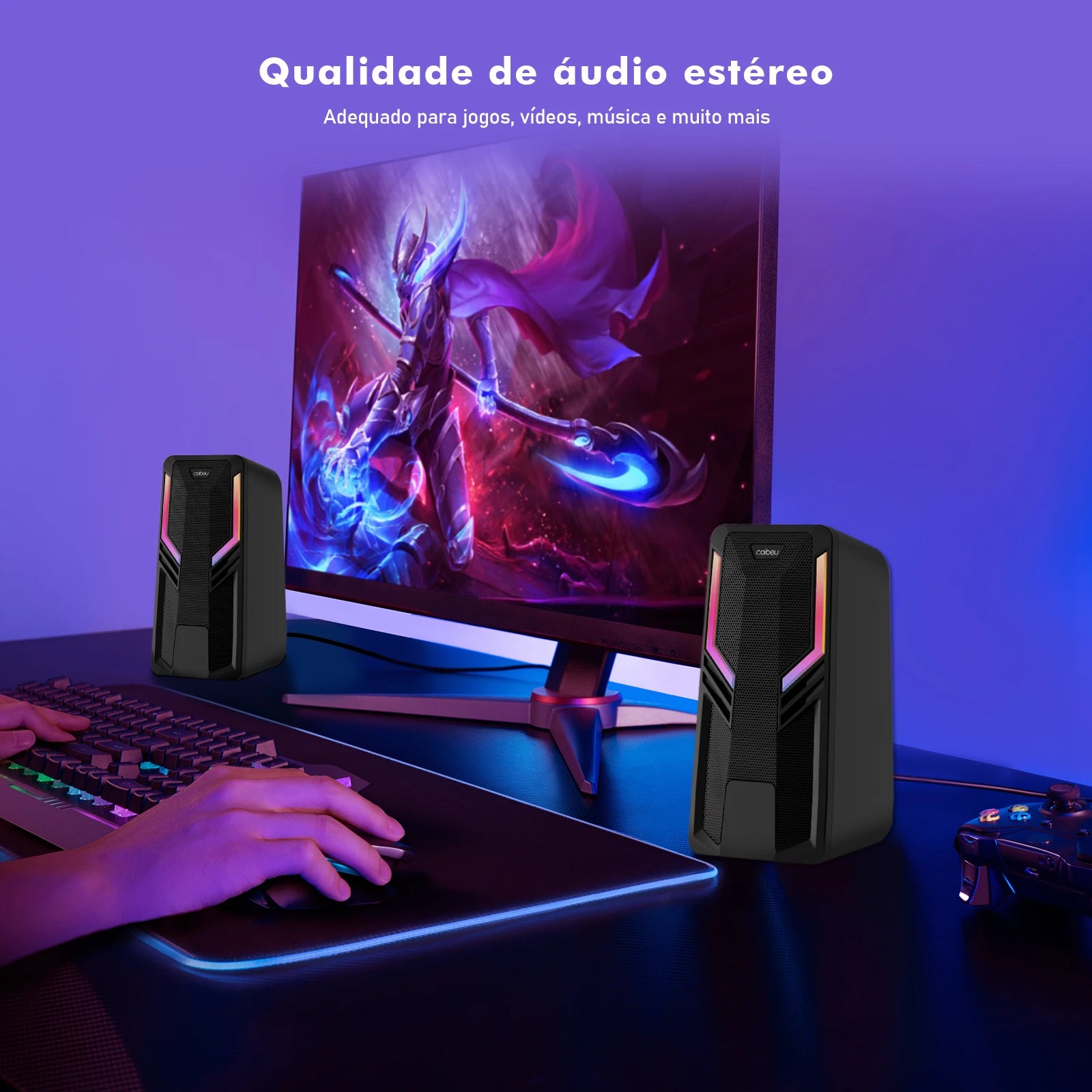 caixa de som para computador com led rgb
