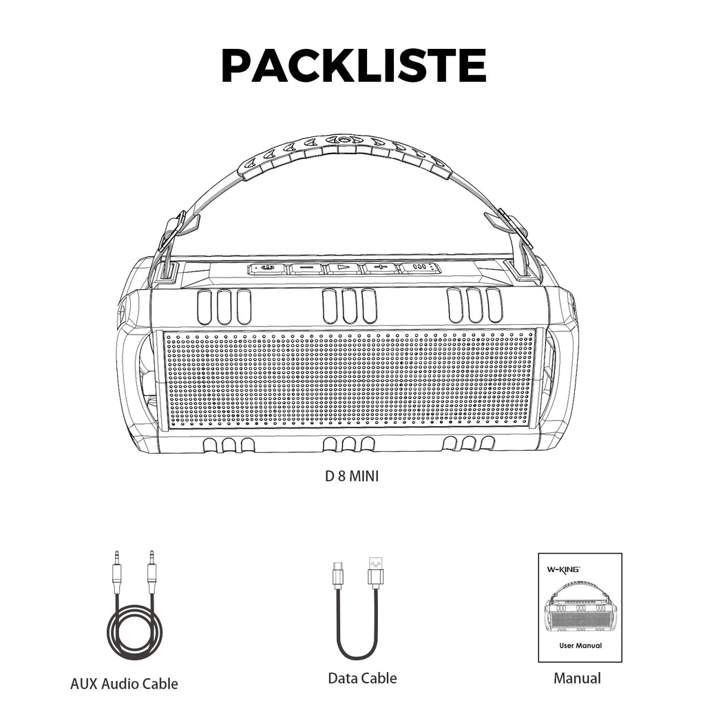 D8mini portátil Bluetooth Speaker, 30W RMS Music , 2550 mAh Battery, aprova de-agua Box,24 horas de bateria