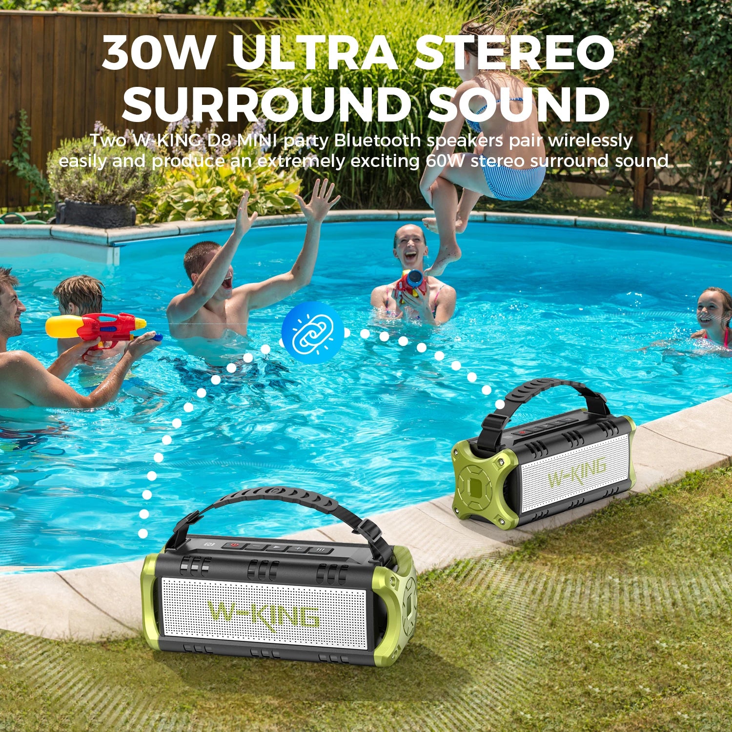 D8mini portátil Bluetooth Speaker, 30W RMS Music , 2550 mAh Battery, aprova de-agua Box,24 horas de bateria