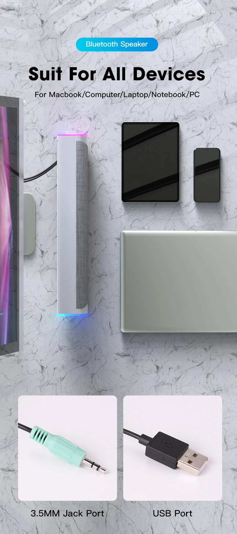 4D Computer Speaker Bar Stereo Sound Subwoofer Bluetooth Speaker For Macbook Laptop Notebook PC Music Player Wired Loudspeaker