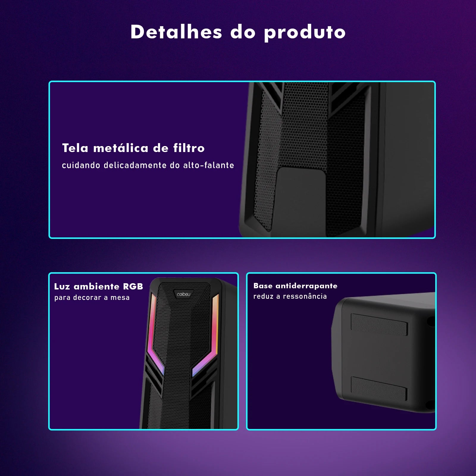 caixa de som para computador com led rgb