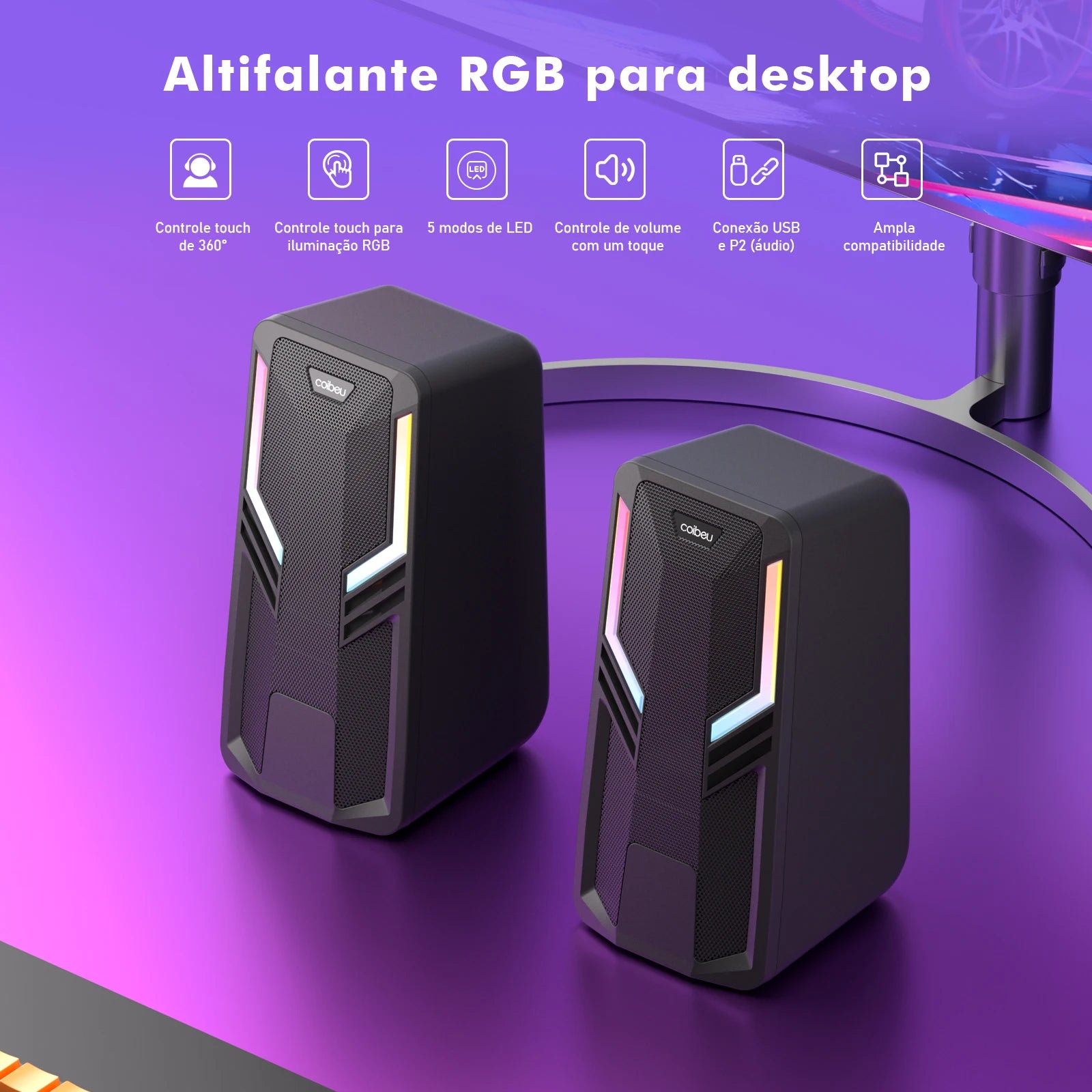 caixa de som para computador com led rgb