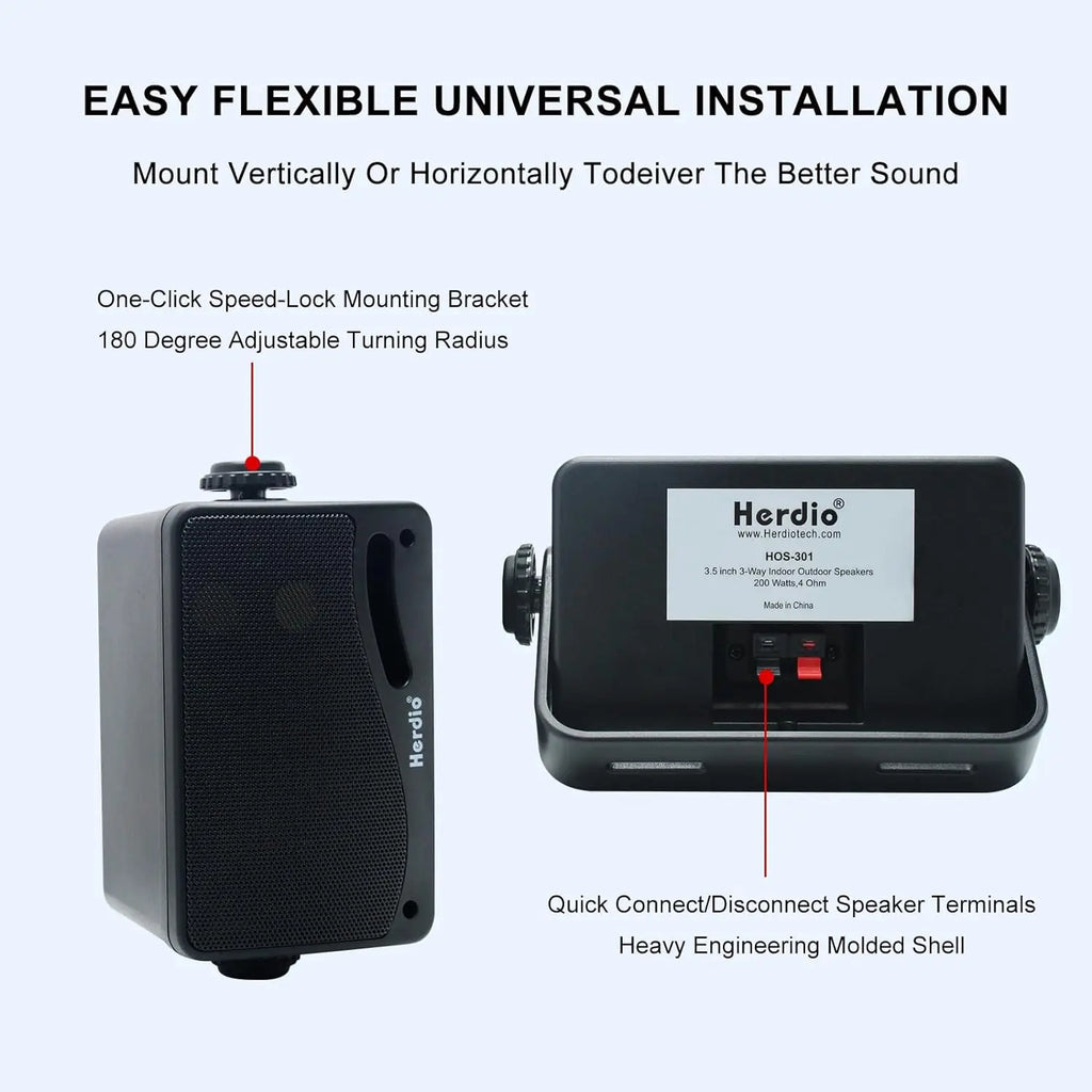 3.5'' Passive Outdoor Speakers Wired Waterproof 200W 3 Way Premium Mountable Wall Mount Speakers For Patio Marine Boat
