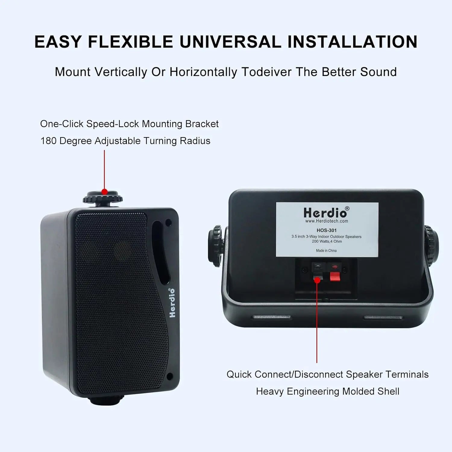 3.5'' Passive Outdoor Speakers Wired Waterproof 200W 3 Way Premium Mountable Wall Mount Speakers For Patio Marine Boat